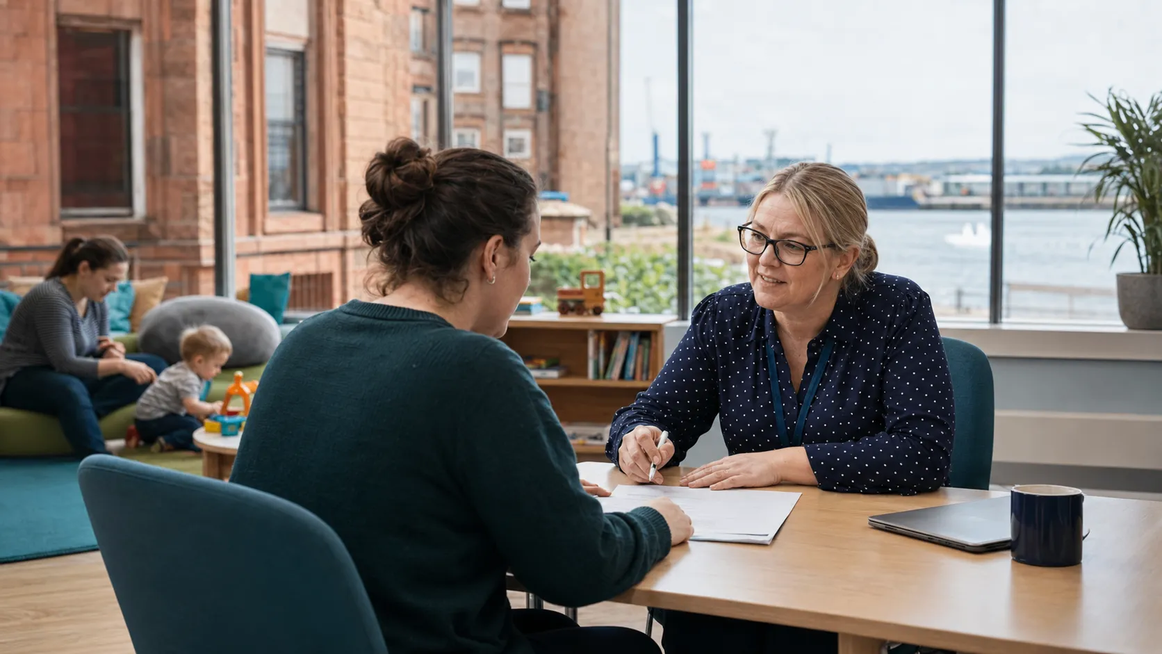 Parent receiving employability support at a family centre
